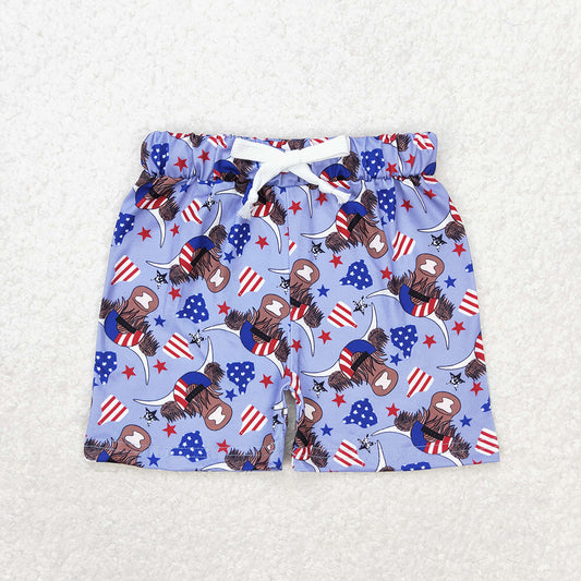 SS0204  baby boy 4th of July patriotic highland cow summer shorts