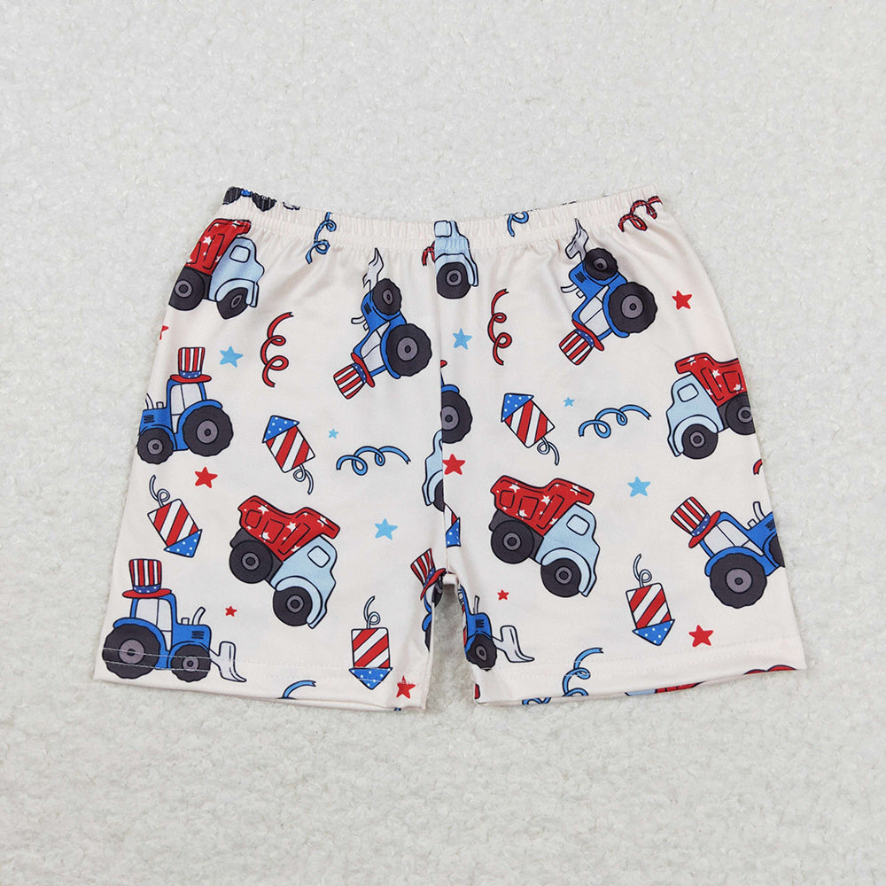 SS0257  baby boy 4th of July patriotic trucks summer shorts