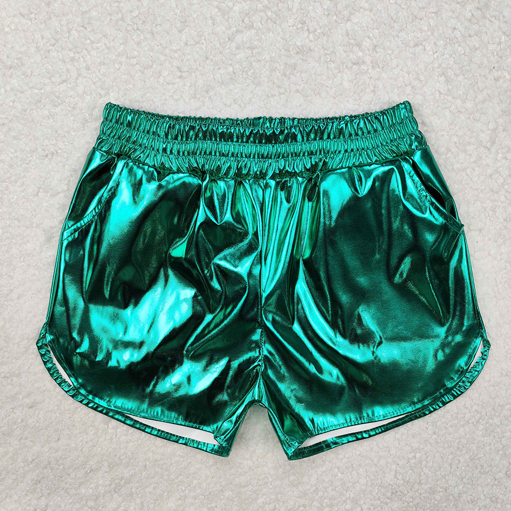 8 Colors Sibling Baby Girls Pockets Leather Metallic Elastic Bottom Shorts