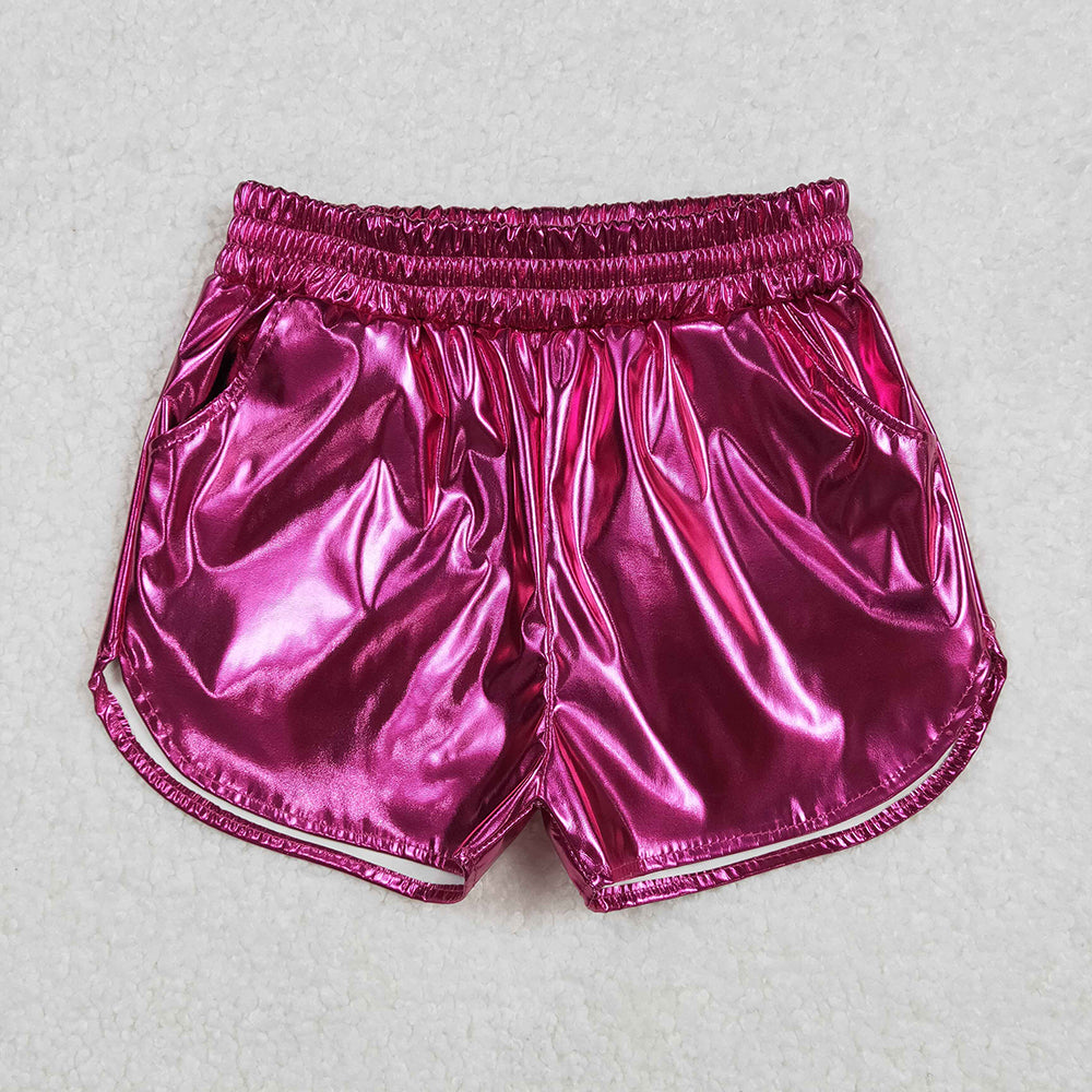 8 Colors Sibling Baby Girls Pockets Leather Metallic Elastic Bottom Shorts