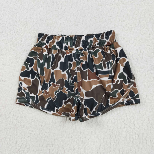 SS0465 Baby Girls Dark Brown Camo Pockets Yoga Active Shorts Bottom