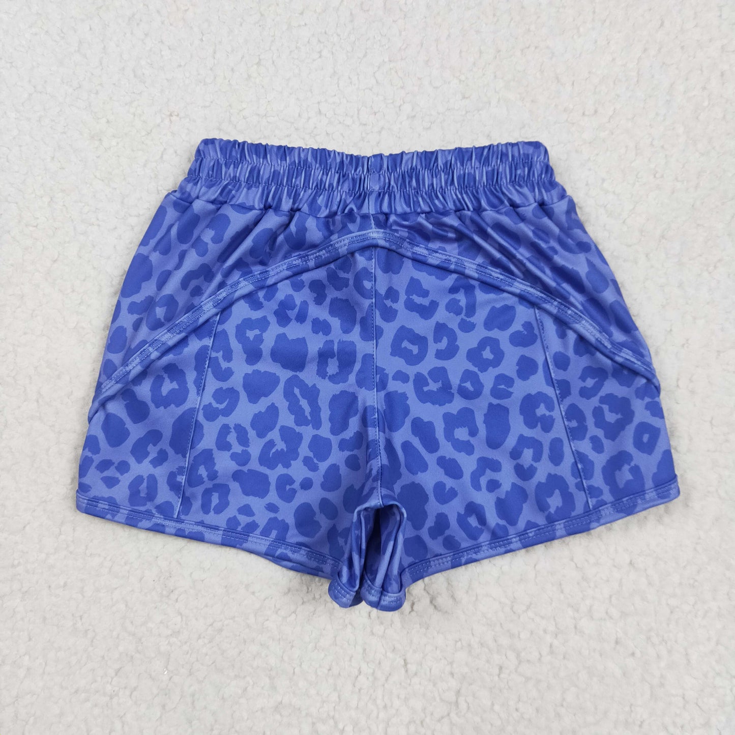 SS0466 Baby Girls Hot Blue Leopard Pockets Yoga Active Shorts Bottom