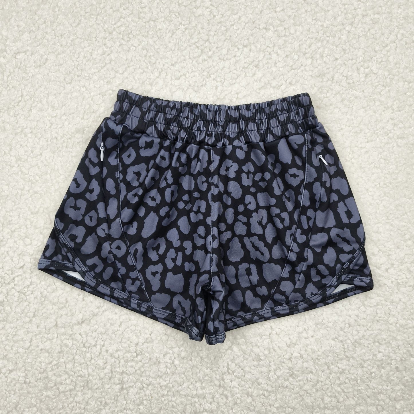 SS0467 Baby Girls Black Leopard Pockets Yoga Active Shorts Bottom