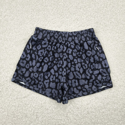 SS0467 Baby Girls Black Leopard Pockets Yoga Active Shorts Bottom
