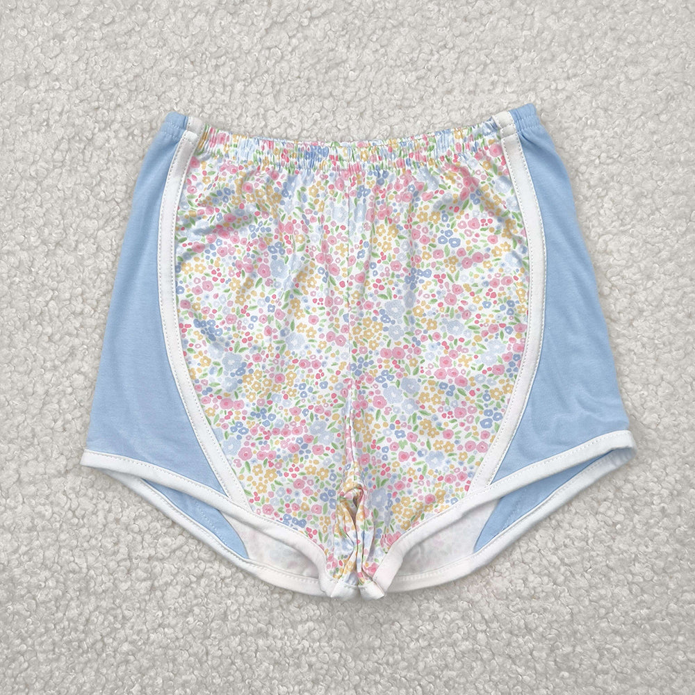 SS0522 Baby Girls blue Flowers Sports Shorts