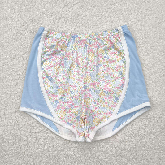 SS0522 Baby Girls blue Flowers Sports Shorts
