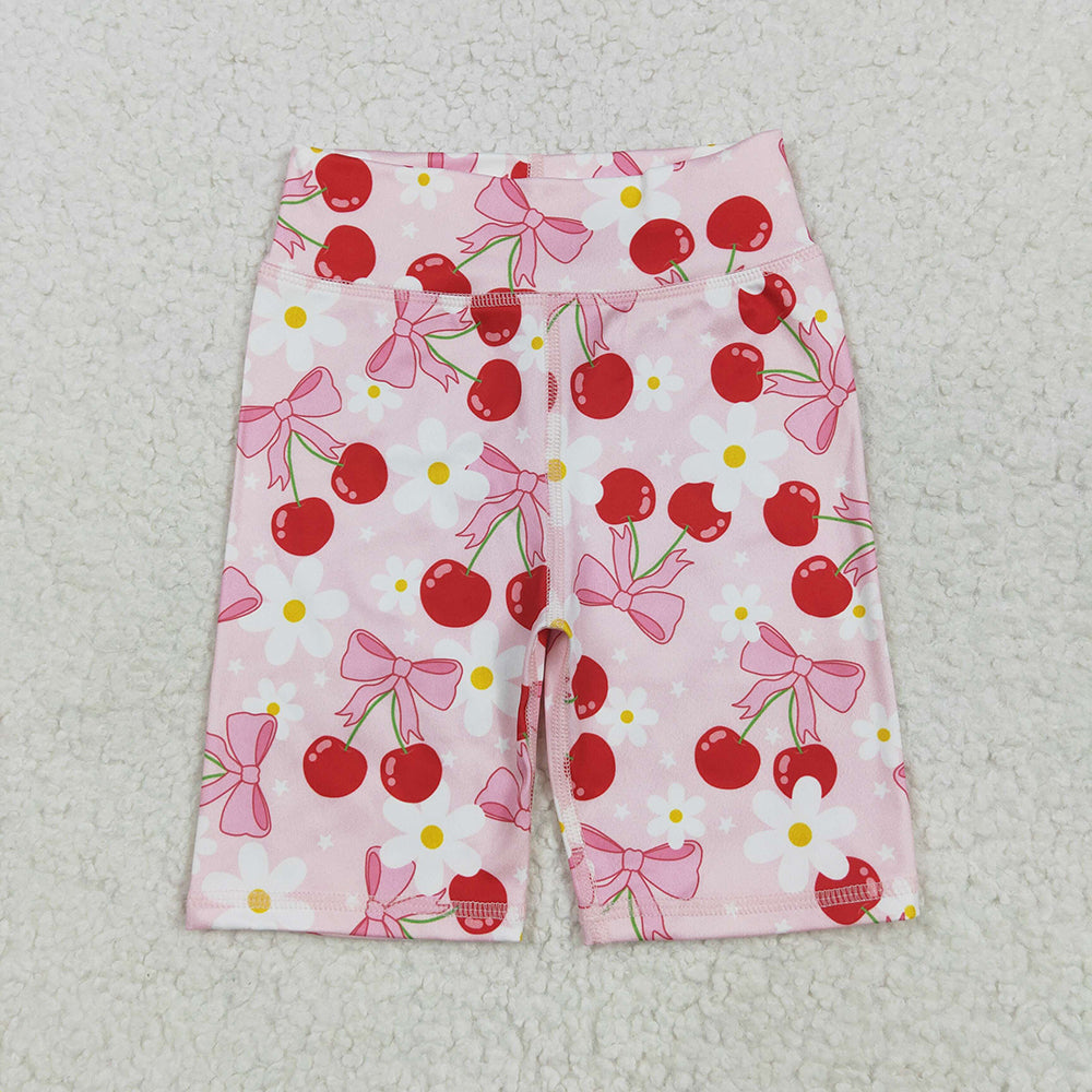 SS0541 baby clothes girls pink cherry bows biking yoga shorts