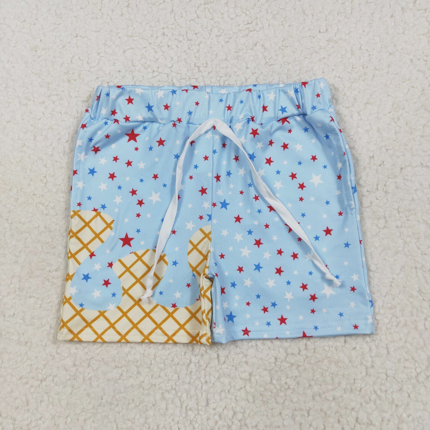 SS0610 Baby Boys Light Blue Drips Stars 4th of July Shorts Bottoms