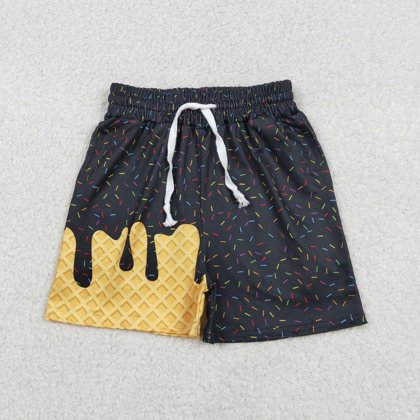 SS0624 Baby Boys Black Drips Sprinkles Team Shorts Bottoms