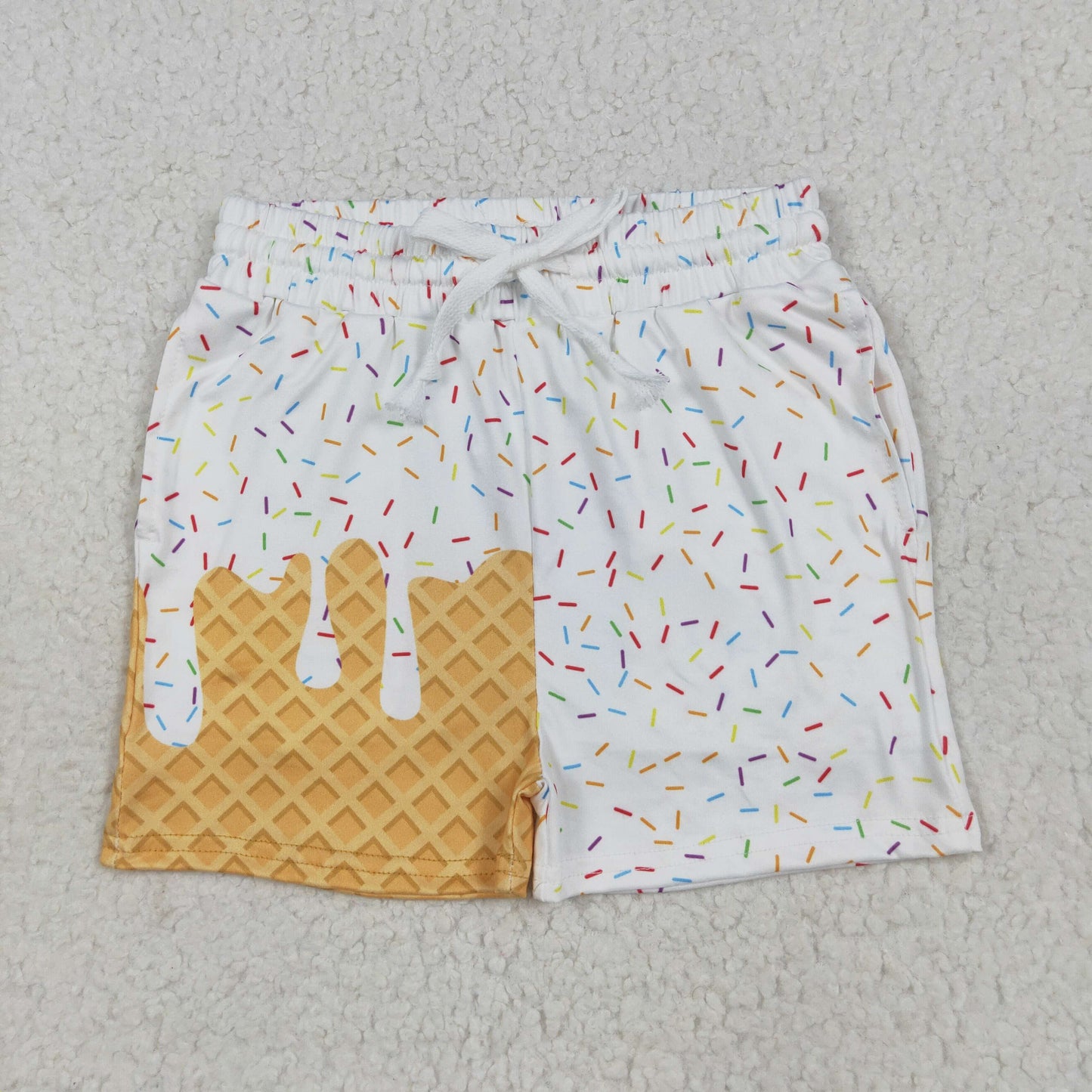 SS0625 Baby Boys White Drips Sprinkles Team Shorts Bottoms