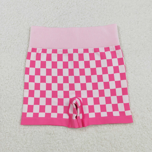SS0645 Adult Women Pink Checked Thick Fabric Shorts Bottom