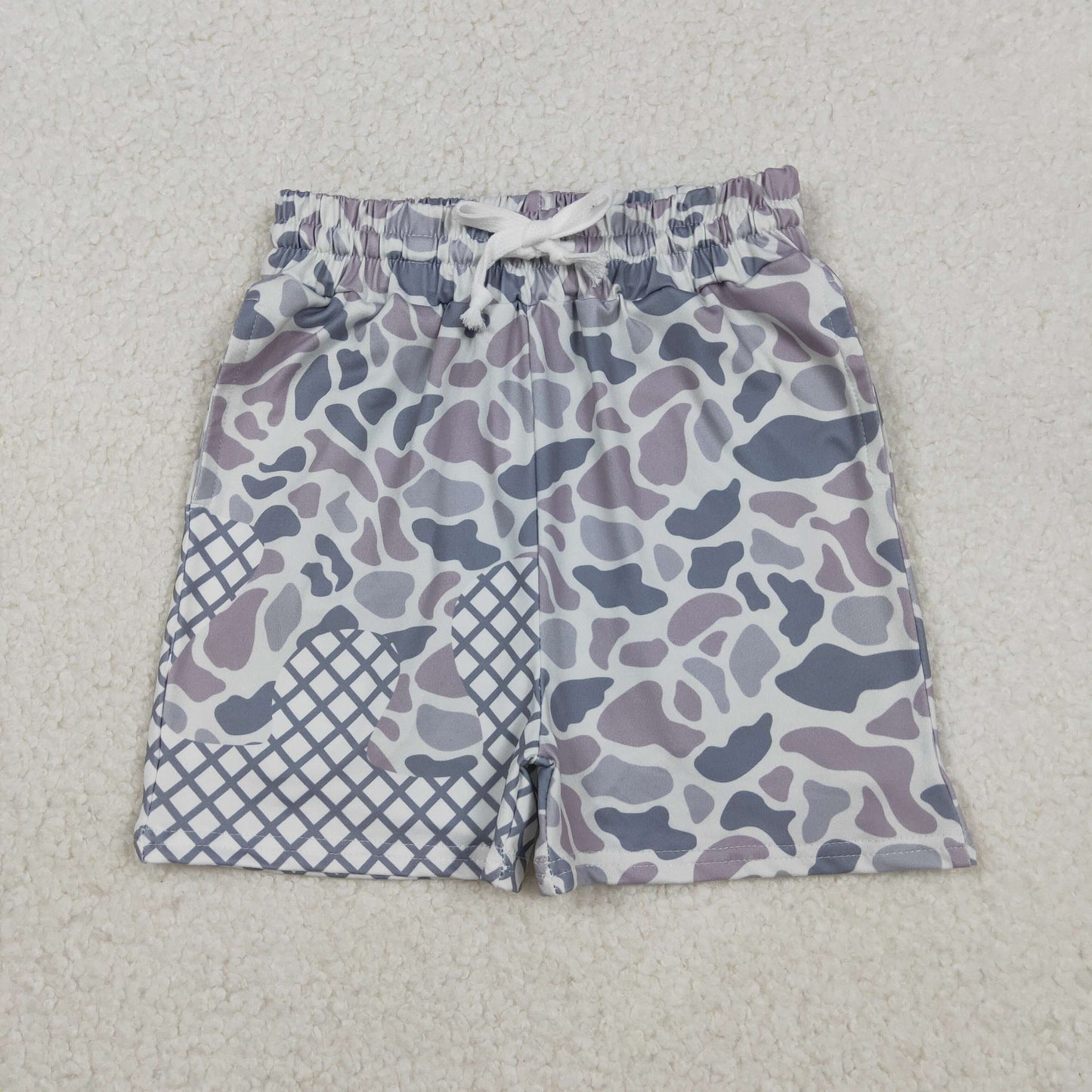 SS0647 Baby Boys Southern Light Grey Camo Drip Pockets Team Shorts Bottom