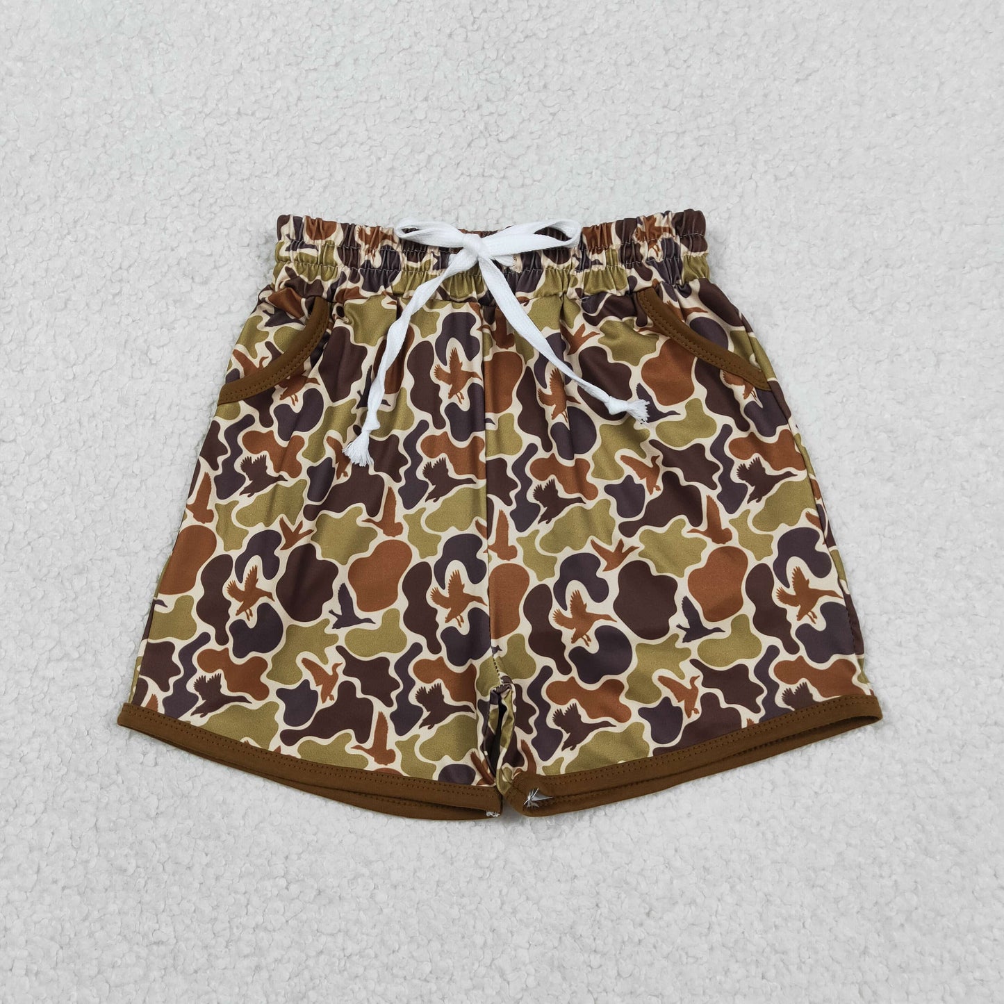 SS0673 Baby Boys Brown Ducks Camo Hunting Pockets Shorts Bottom