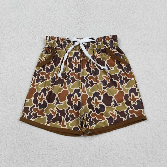 SS0673 Baby Boys Brown Ducks Camo Hunting Pockets Shorts Bottom