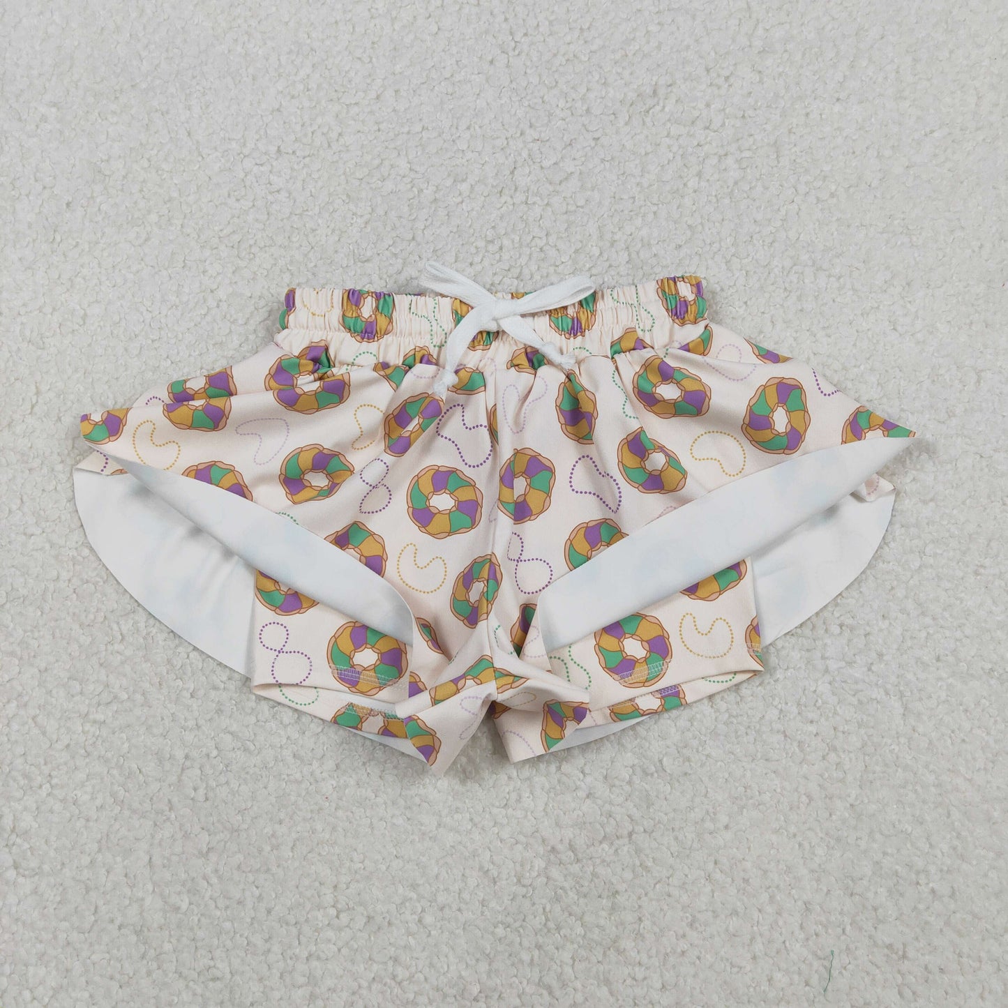 SS0683 Baby Girls Mardigras Donuts Necklaces Yoga Active Ruffle Shorts Bottom