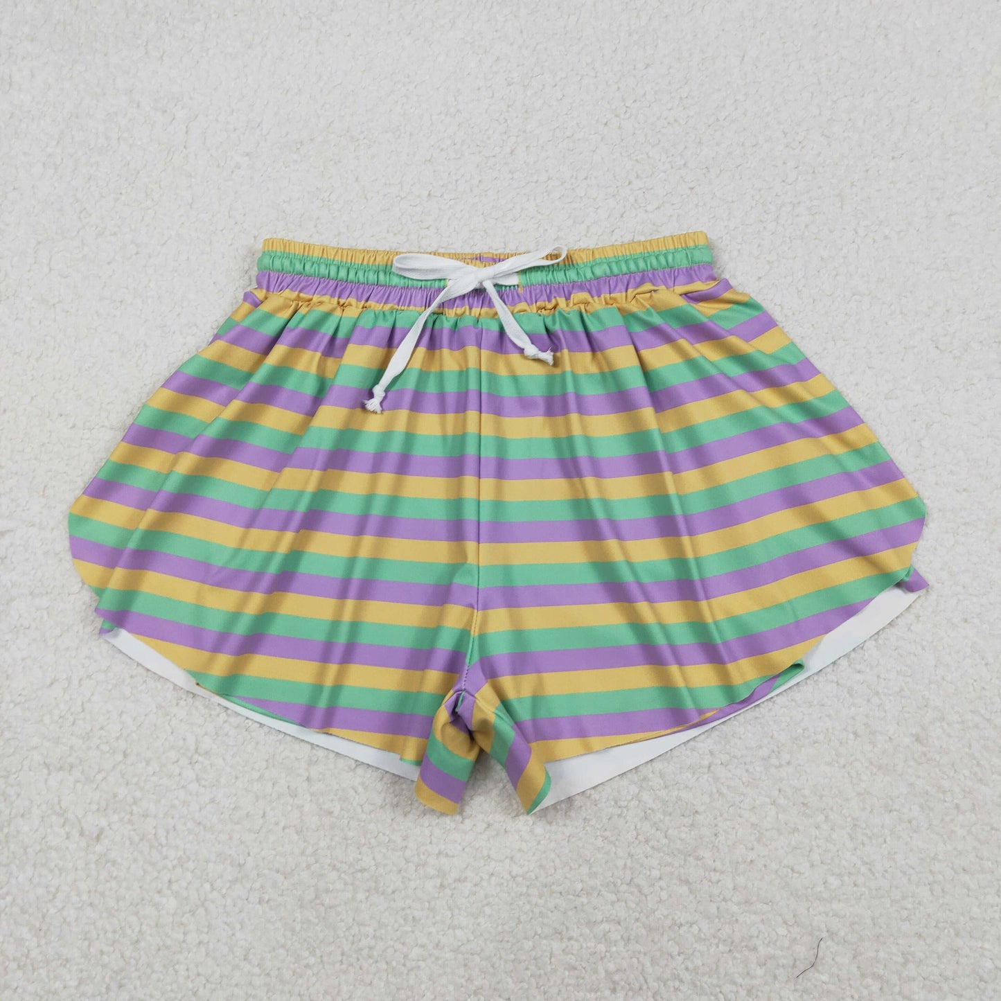 SS0706 Adult Women Mardigras Stripes Yoga Active Ruffle Shorts Bottom