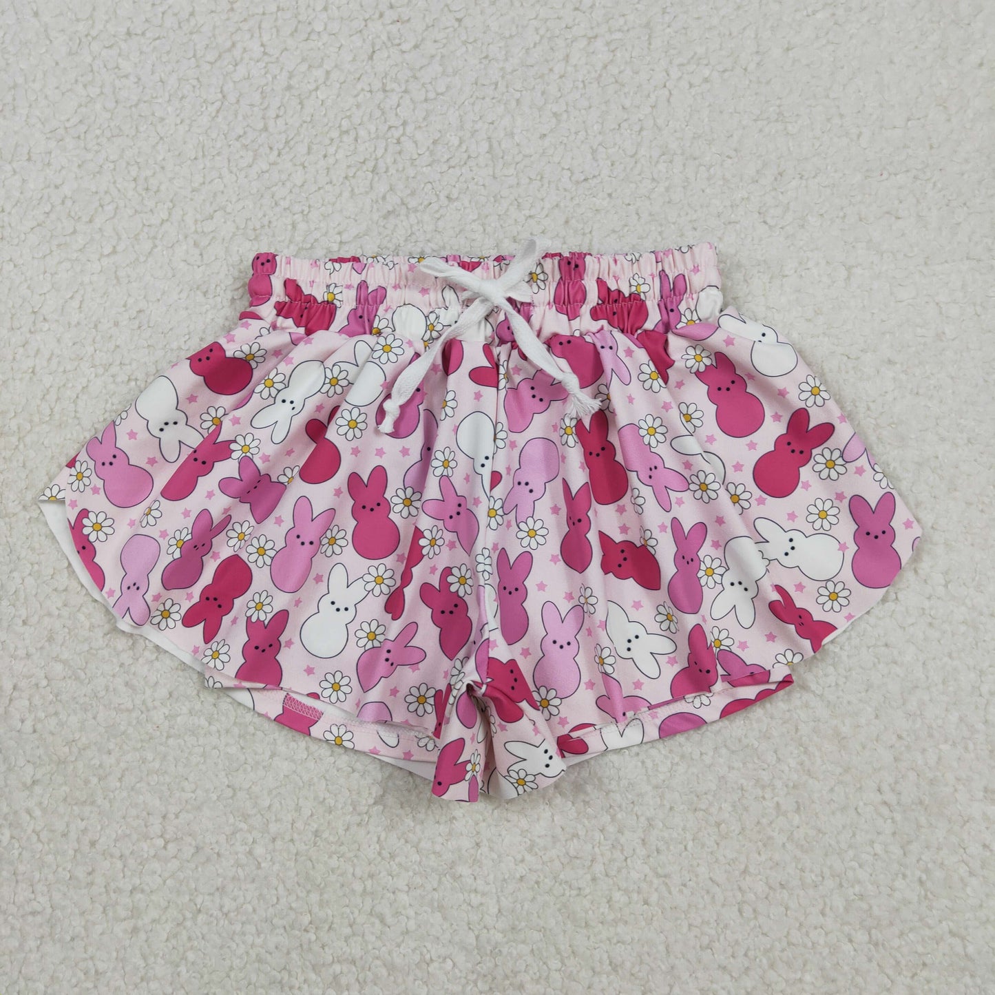 SS0714 Baby Girls Flowers Rabbits Easter Yoga Active Ruffle Shorts Bottom