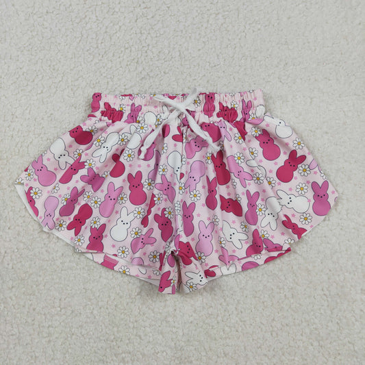 SS0714 Baby Girls Flowers Rabbits Easter Yoga Active Ruffle Shorts Bottom
