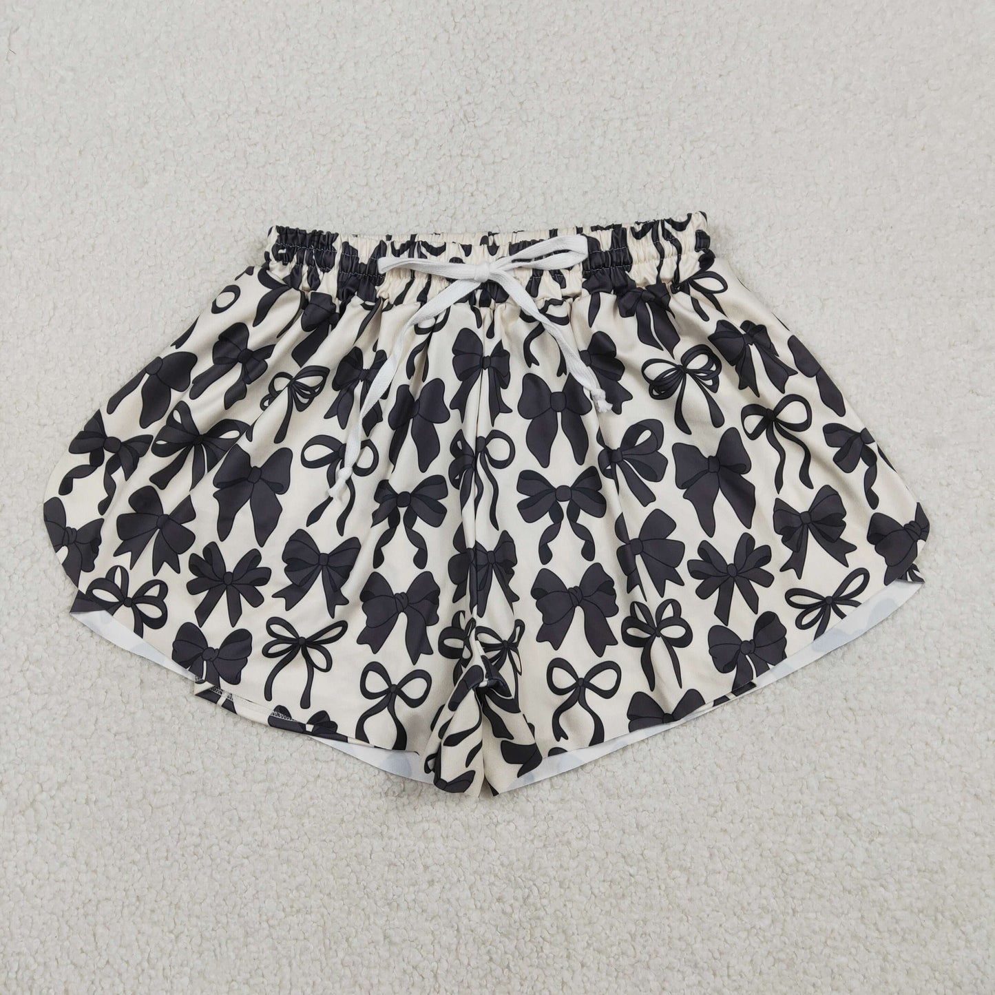 SS0765 Adult Women Black Bows Plaid Yoga Active Ruffle Shorts Bottom
