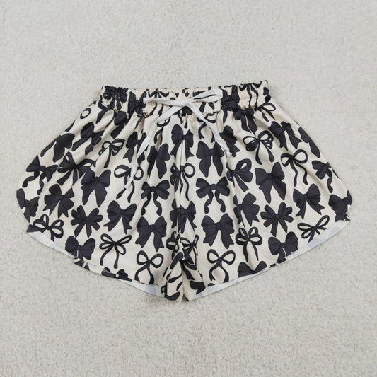 SS0765 Adult Women Black Bows Plaid Yoga Active Ruffle Shorts Bottom