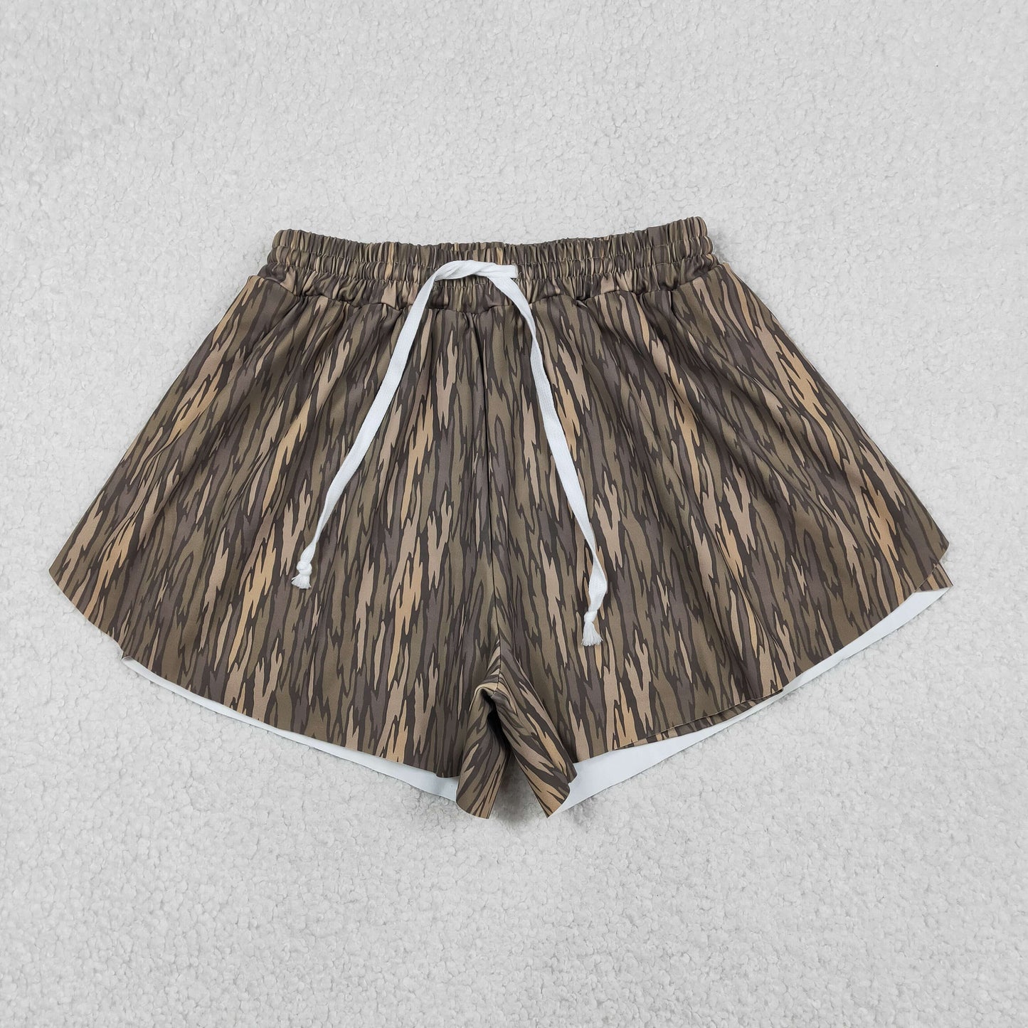 SS0766 Adult Women Southern Olive Camo Yoga Active Ruffle Shorts Bottom