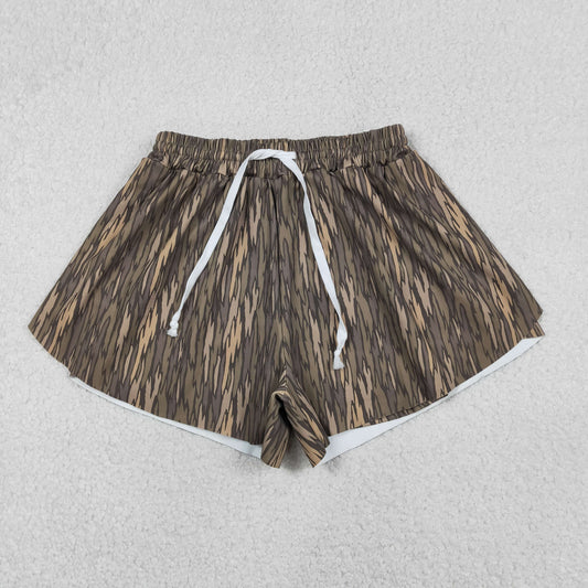 SS0766 Adult Women Southern Olive Camo Yoga Active Ruffle Shorts Bottom