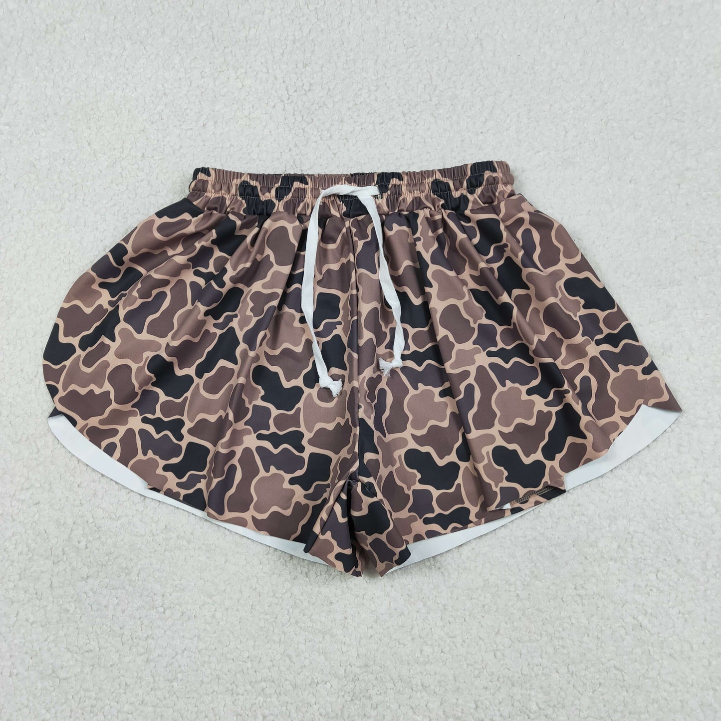SS0767 Adult Women Southern Brown Camo Yoga Active Ruffle Shorts Bottom