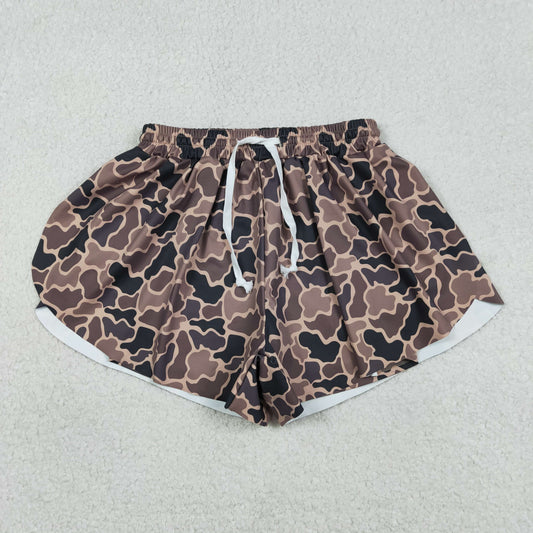 SS0767 Adult Women Southern Brown Camo Yoga Active Ruffle Shorts Bottom