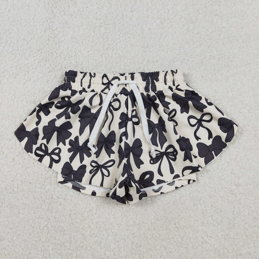 SS0770 Baby Girls Black Bows Plaid Yoga Active Ruffle Shorts Bottom