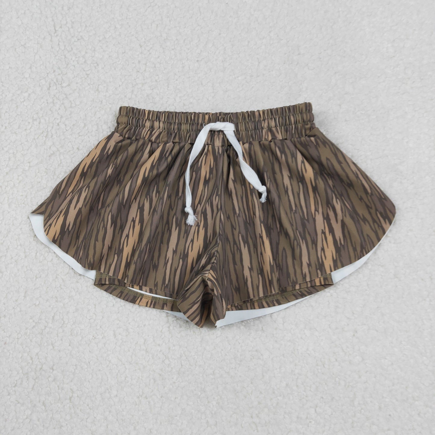 SS0771 Baby Girls Southern Olive Camo Yoga Active Ruffle Shorts Bottom
