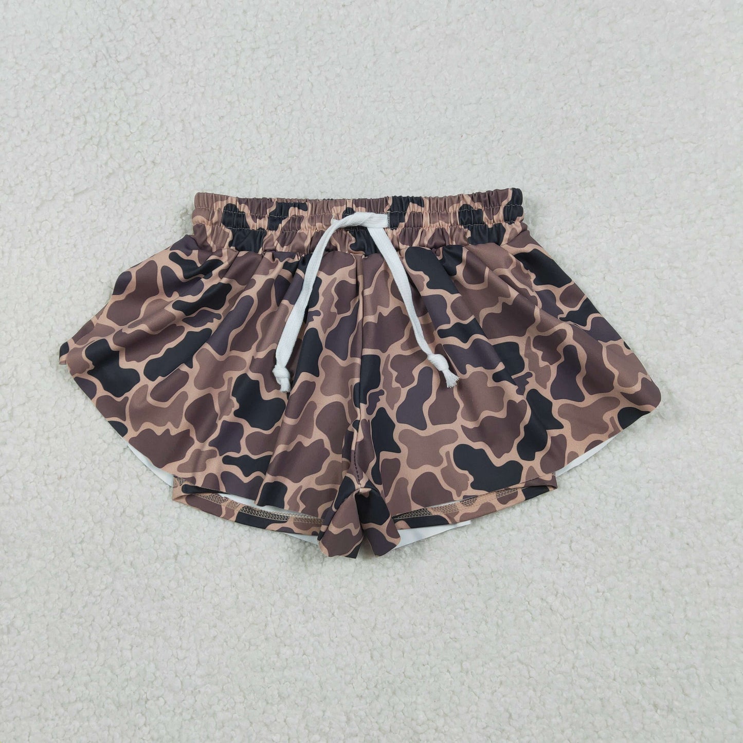 SS0772 Baby Girls Southern Brown Camo Yoga Active Ruffle Shorts Bottom