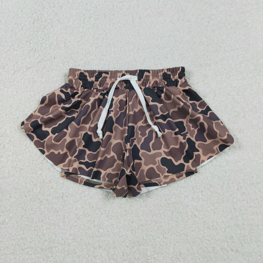 SS0772 Baby Girls Southern Brown Camo Yoga Active Ruffle Shorts Bottom
