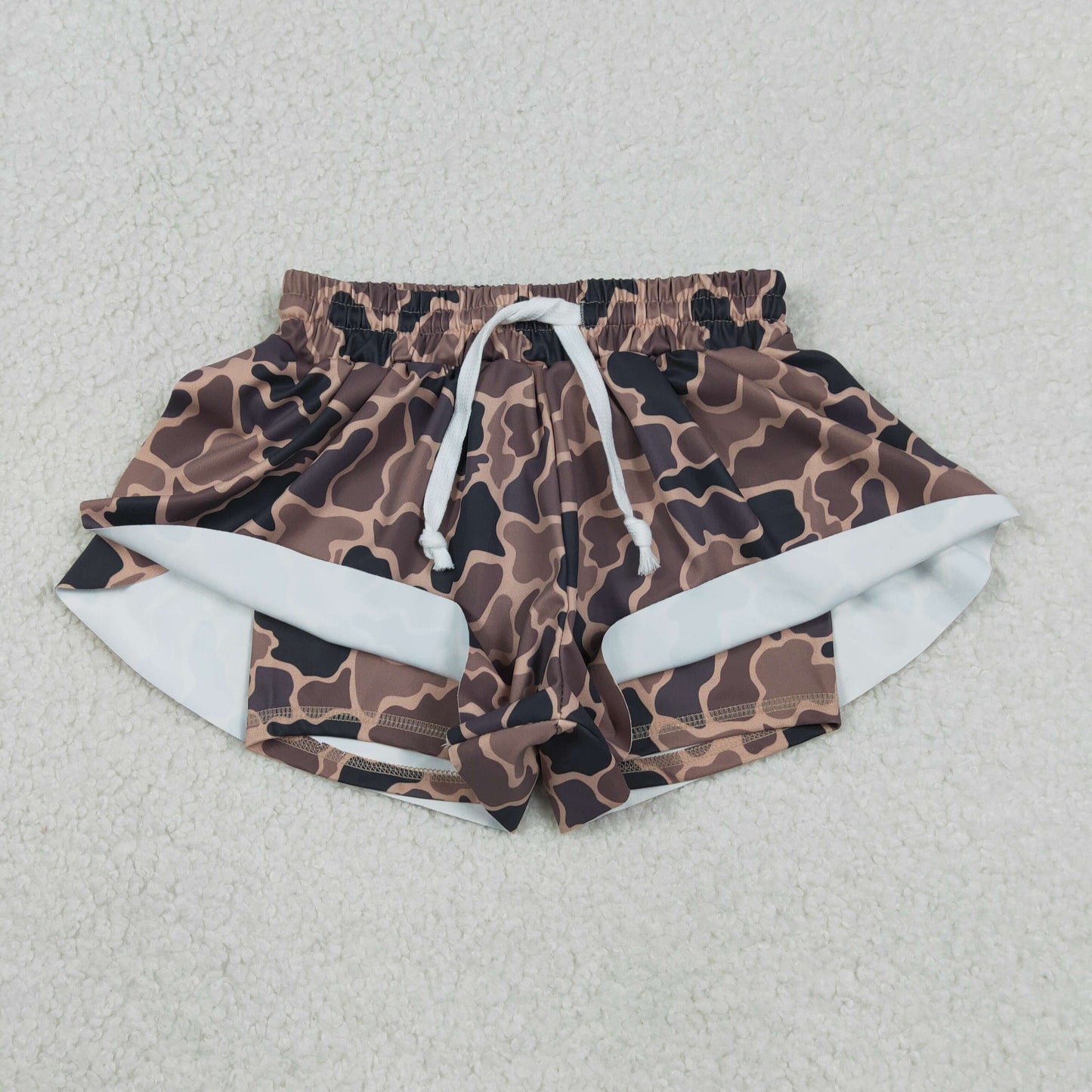 SS0772 Baby Girls Southern Brown Camo Yoga Active Ruffle Shorts Bottom