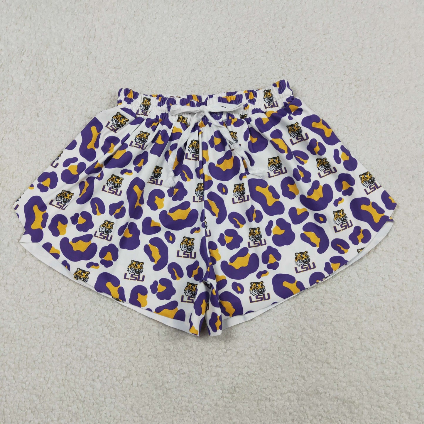 Mama and Me Girls Purple Leopard LSU Tiger Team Yoga Active Butterfly Shorts Bottom