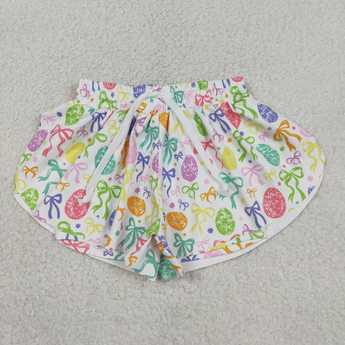 SS0822 Baby Girls Colorful Bows Eggs Easter Yoga Active Ruffle Shorts Bottom