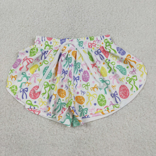 SS0822 Baby Girls Colorful Bows Eggs Easter Yoga Active Ruffle Shorts Bottom