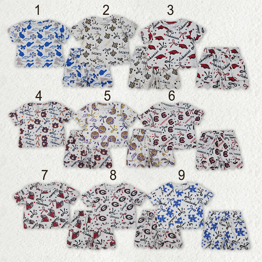 Sibling Baby Girls Bows Team Top Pockets Short Scallop Clothes Sets