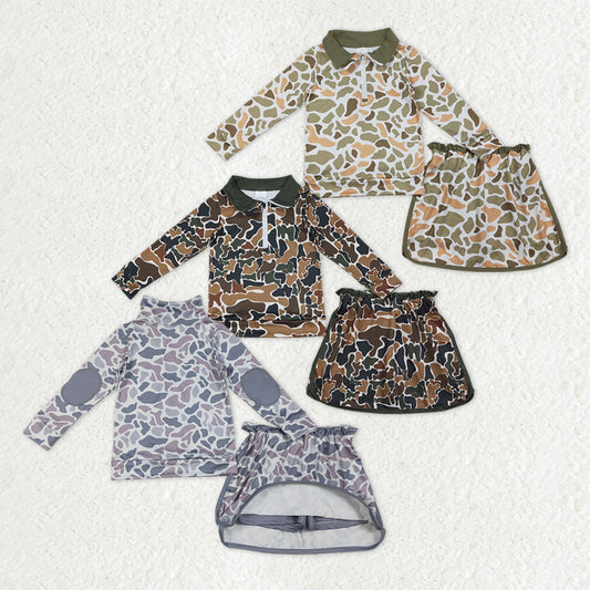 Sibling Baby Girls Southern Camo Zipper Pullover Skirt Shorts Clothes Sets