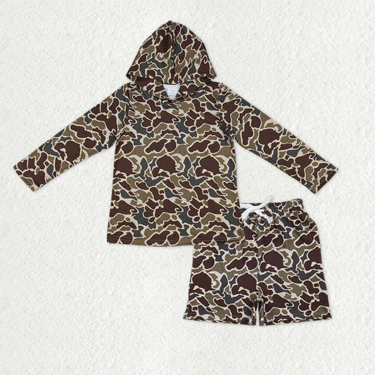 BLS0031 Baby Boys Southern Dark Khaki Camo Hoodie Top Pockets Shorts Clothes Sets