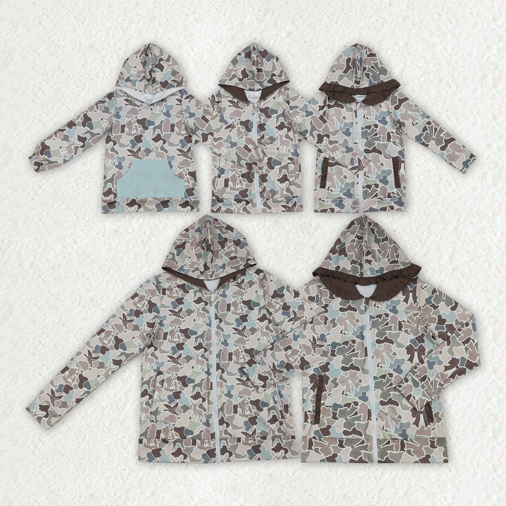 Sibling Family Adult Kids Bows Camo Pockets Zip Hunting Hoodie Jackets Top