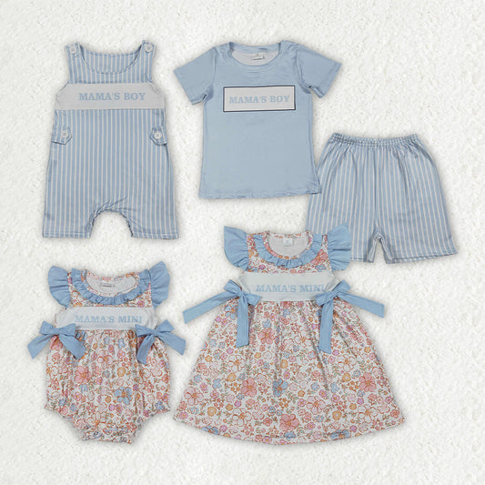 Sibling Baby Kids Mama's Boys Mini Stripe Short Clothes Set Flowers Knee Length Dress Rompers