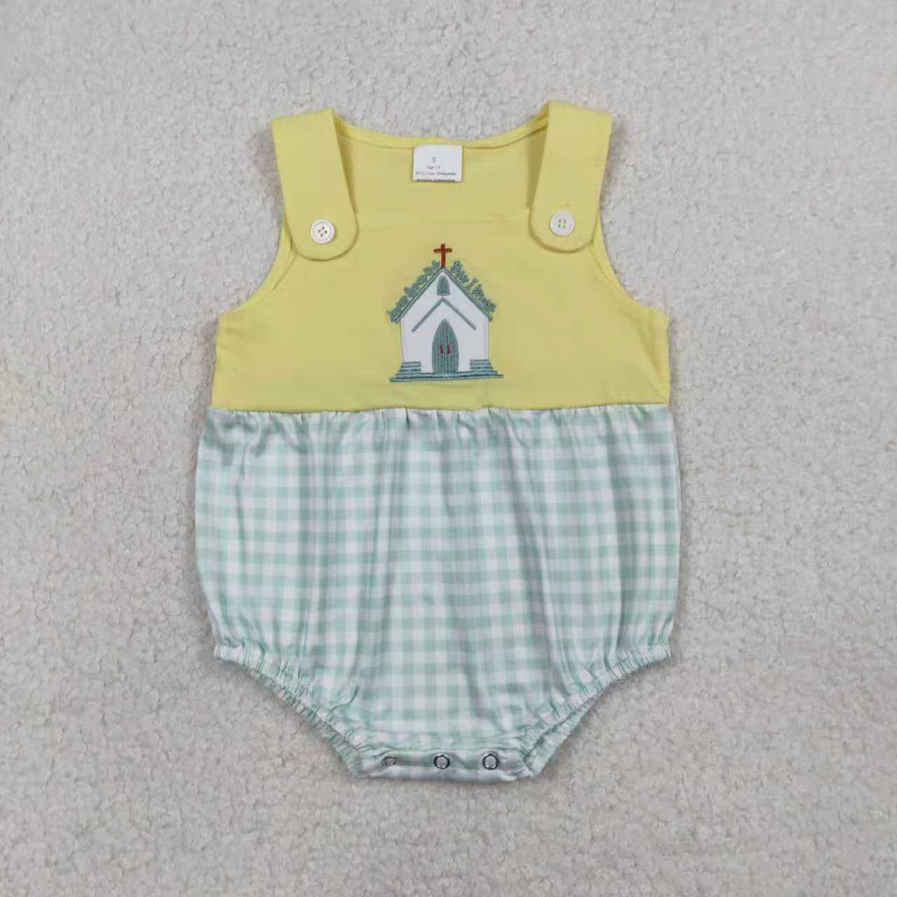 Sibling Baby Kids Embroidery Church Cross Top Checked Shorts Clothes Set Rompers