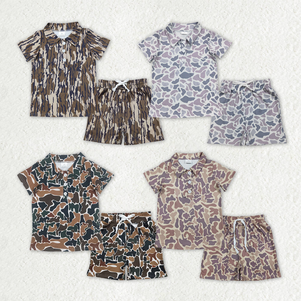 Sibling Baby Boys Southern Camo Button Polo Shirts Top Pockets Short Clothes Sets