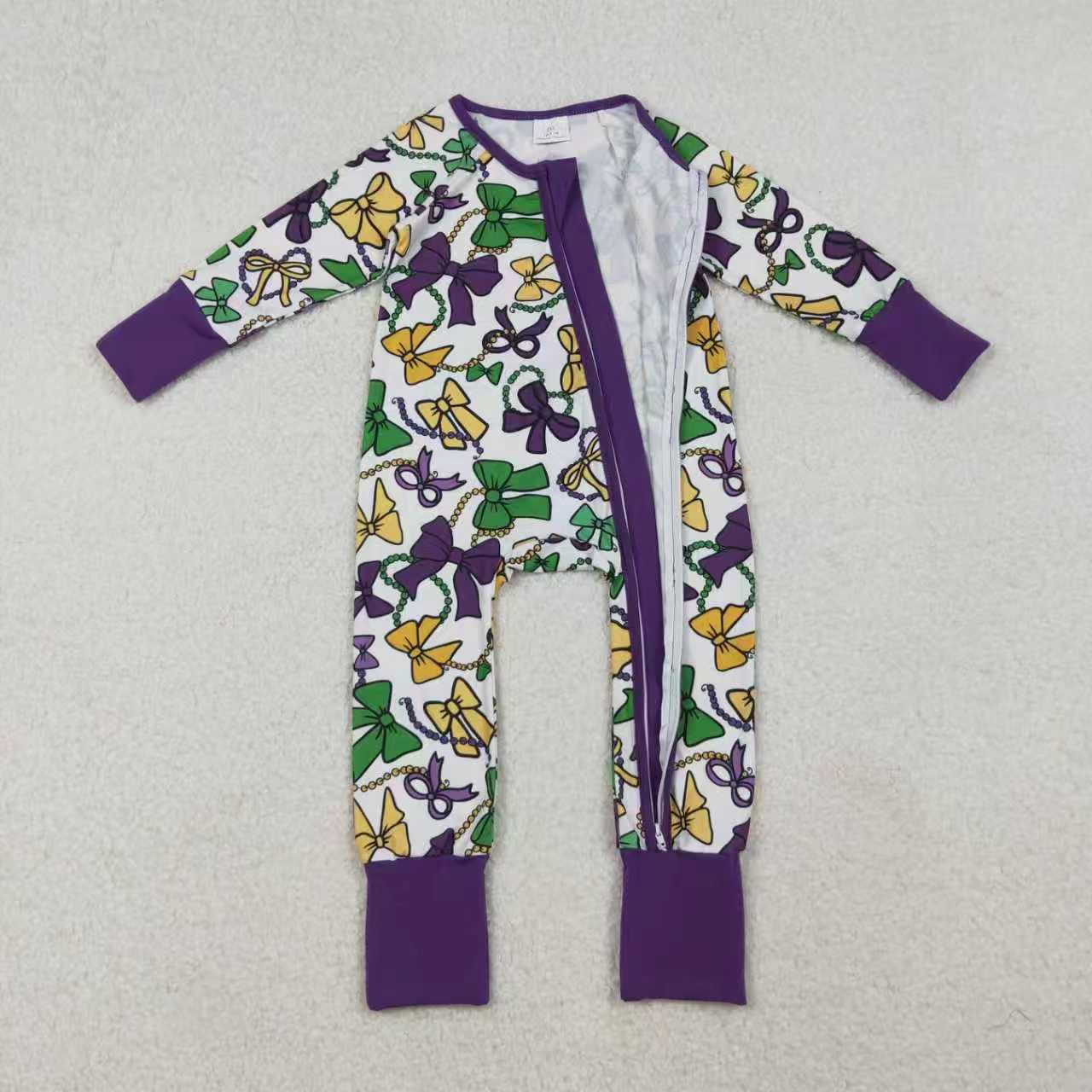 Sibling Baby Girls Mardigras Bows Plaid Pants Pajamas Sets Ruffle Knee Length Dress Zipper Romper