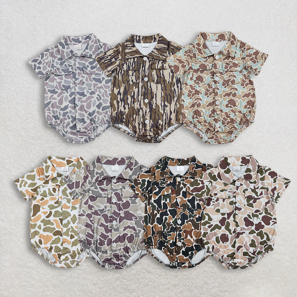 Sibling Baby Boys Southern Camo Button Pockets Hunting Rompers