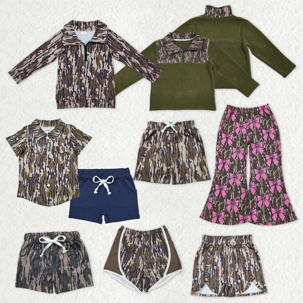 Sibling Baby Boys Girls Southern Camo Button Shorts Clothes Set Pullovers Pants Shorts