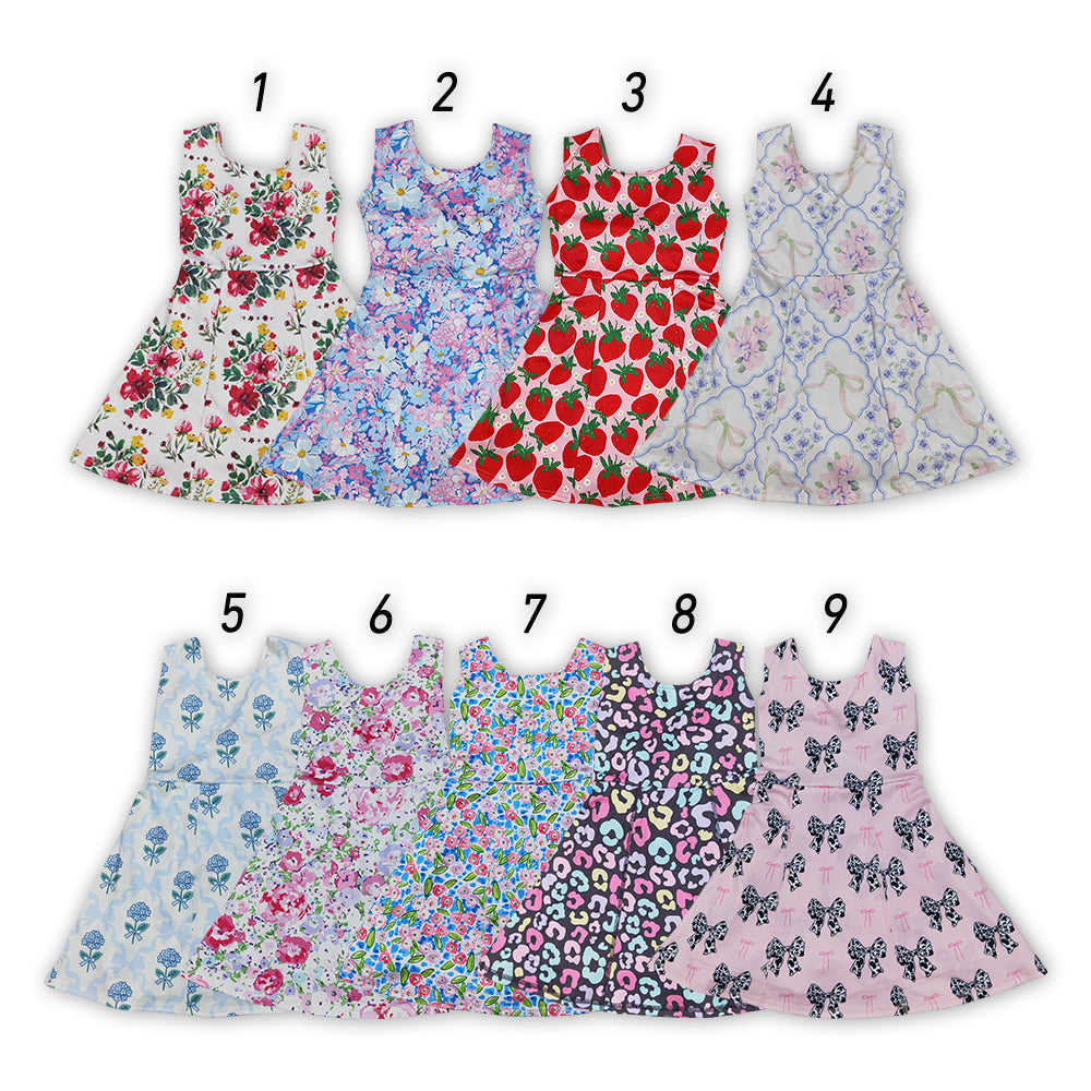 Sibling Baby Girls Colorful Flowers Active Yoga Active Knee Length Dresses