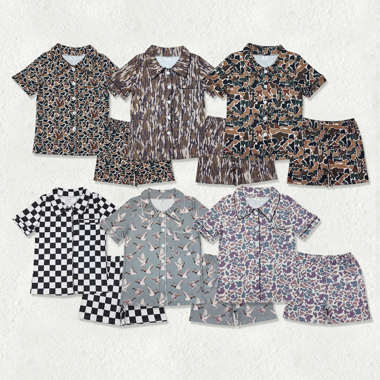 Sibling Adult Women Southern Hunting Ducks Camo Button Pockets Top Shorts Pajamas Set