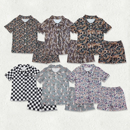 Sibling Adult Women Southern Hunting Ducks Camo Button Pockets Top Shorts Pajamas Set