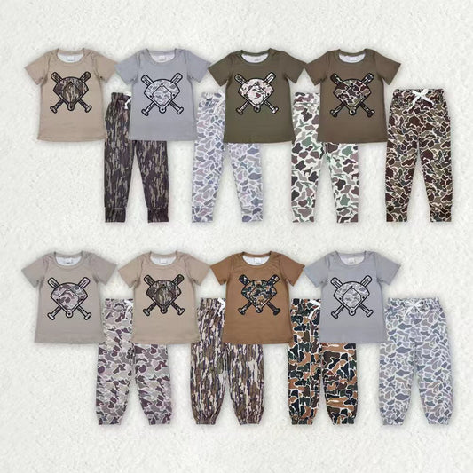 Sibling Baby Boys Southern Camo Baseballs Top Legging Jogger Pants Team Clothes Sets